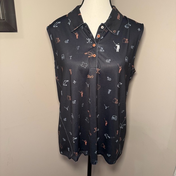 William Murray Golf Tops - William Murray Tito’s Golf Sleeveless Polo Shirt Black Novelty Print Women L